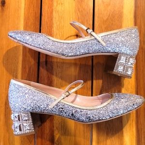 Miu Miu glitter Mary Janes with crystals